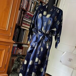 Chic Navy Blue Patterned Long Sleeve Robe 👘// Dress // Wrap